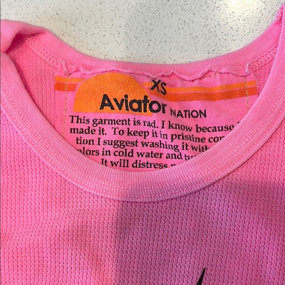 Aviator Nation Pink Long Sleeve Tee with Black Lightning Bolt - Picture 4 of 6